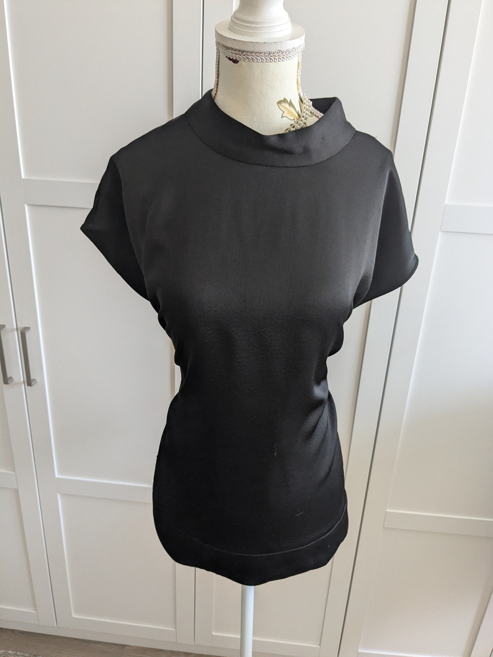 Joe Fresh Black Satin Mock Neck Cap-Sleeve Top